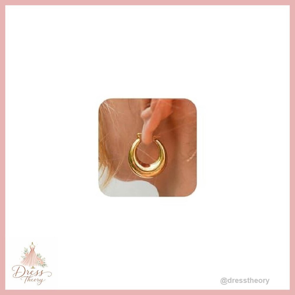 14K Gold Plated Chunky Triple Hoop Earrings Hypoallergenic 30mm - Picture 2 of 8